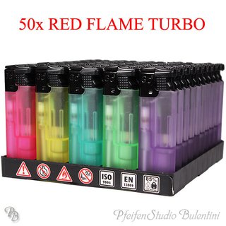 50x Sturmfeuerzeug / Turbofeuerzeug inklusive Display Turbo Feuerzeug mit roter Turbo Flamme