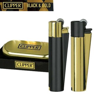 CLIPPER Feuerzeug BLACK GOLD Metall Gas Normalflamme einstellbar wiederbefüllbar