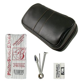 Pfeifentasche Set JERSEY Echtleder Tasche für 2 Pfeifen inkl. 9mm Filter  Pfeifenbesteck  Pfeifenreiniger