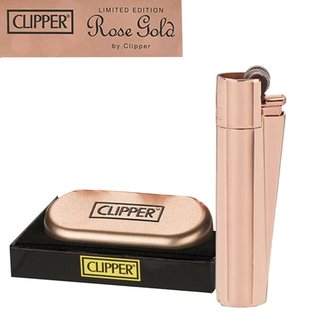 CLIPPER Feuerzeug ROSE GOLD Metall Gas Normalflamme einstellbar wiederbefüllbar 1 Feuerzeug
