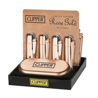 CLIPPER Feuerzeug ROSE GOLD Metall Gas Normalflamme einstellbar wiederbefüllbar 12 Feuerzeuge im Display
